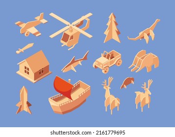 Cardboard toys. Boxes for kids funny playing cardboard house containers from paper garish vector illustrations