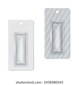 Cardboard and transparent plastic blister box package with hanging slot. Vector mock-up. Product individual packaging. Realistic mockup. Easy editable. Template for design