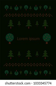 Cardboard tree. Different types of deciduous and evergreen trees. Flat seamless pattern with a Christmas tree. Can be used for greeting cards, invitations.