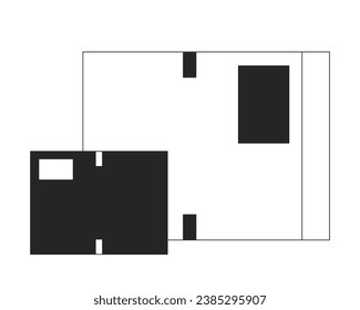 Cardboard two boxes black and white 2D line cartoon object. Express delivery parcels isolated vector outline item. Online shopping packages square. Moving boxes monochromatic flat spot illustration
