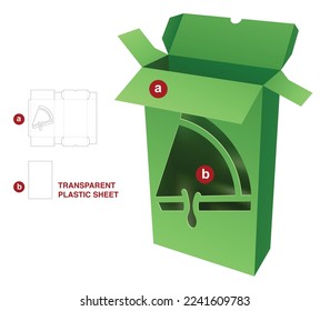 Cardboard two flips box with sliced pizza window die cut template and 3D mockup