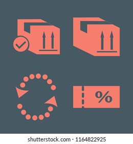 cardboard vector icons set. with parcel box, recycle sign and sale ticket in set
