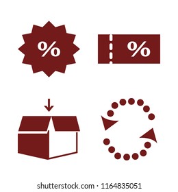 cardboard vector icons set. with recycle sign, sale ticket, open box and discount tag in set