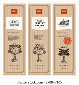 Cardboard  Vintage Bakery vertical banner collection. Vector Illustration