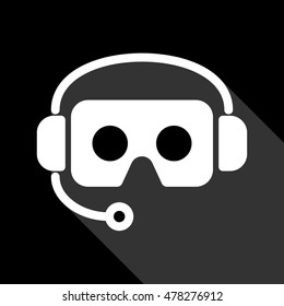 cardboard virtual reality VR glasses and headphone icon logo on black background