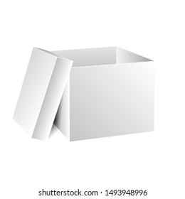 Cardboard White Box Icon With Open Lid. Vector