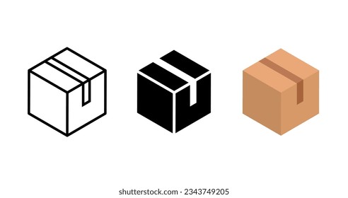 Cardbox delivery parcel icon. Shipping brown cardboard template vector package free delivery icon