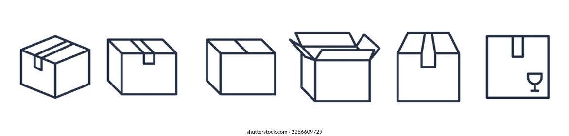 Cardbox, parcel, delivery box icons. Editable stroke. Vector graphic illustration. For website design, logo, app, template, ui, etc.

