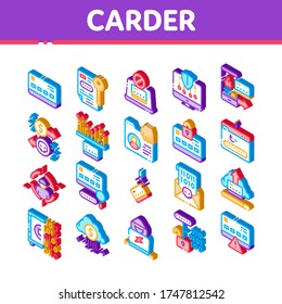 Carder Hacker Collection Elements Icons Set Vector. Carder Silhouette And Smartphone, Bug And Fraud Virus, Laptop And Card Isometric Illustrations