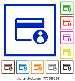 Cardholder of credit card flat color icons in square frames on white background