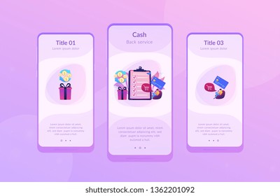Cardholder with smartphone shopping online and getting cach rewards and checklist. Cash back service, cash back rewards, money back concept. Mobile UI UX GUI template, app interface wireframe