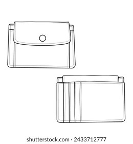 Kartenhalter Geldbörse mit dem Knopf. Vorderansicht und Rückansicht. Vektor-Illustration isoliert auf weißem Hintergrund.