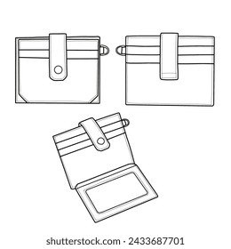 Cartera de tarjetero con botón y marco de fotos. Ilustración vectorial aislada sobre un fondo blanco.