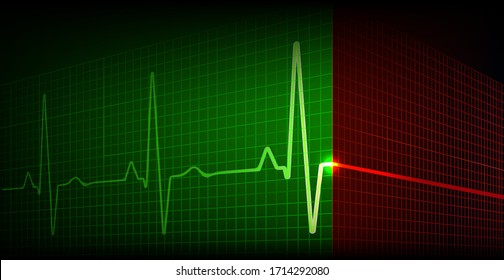 心停止と再び心臓鼓動 心拍数グラフ 心電図アイコン波 心電図 赤と緑 3dベクターイラスト のベクター画像素材 ロイヤリティフリー