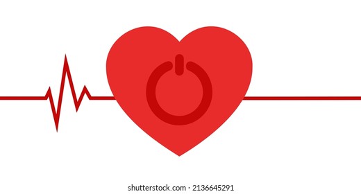Cardiac arrest - heartbeat line is stopping - medical death and dying of heart. Vector illustration isolated on white.