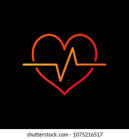 Cardiac cycle bright icon. Vector heartbeat concept symbol or logo element in thin line style on dark background