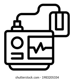 Icono de desfibrilador cardíaco. Esquema Icono vector desfibrilador cardíaco para diseño web aislado en fondo blanco