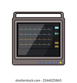 cardiac ekg monitor cartoon. electrocardiogram electrodes, waveform diagnosis, healthcare telemetry cardiac ekg monitor sign. isolated symbol vector illustration