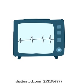 Caricatura del monitor del EKG cardíaco. Forma de onda de los electrodos, arritmia portátil, señal inalámbrica del monitor del EKG cardíaco de la telemetría. símbolo aislado Ilustración vectorial