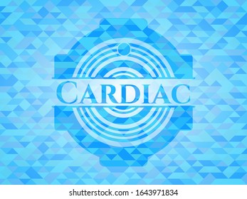 Cardiac light blue emblem with triangle mosaic background