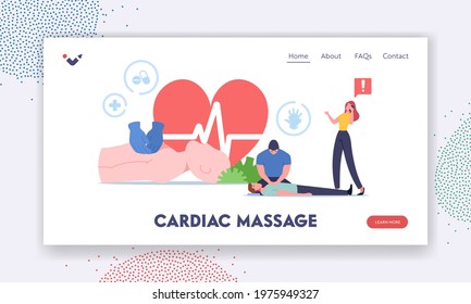Cardiac Massage Landing Page Template. Cardiopulmonary Resuscitation, Cpr Emergency Aid. Medic Character Combine Chest Compression with Artificial Ventilation. Cartoon People Vector Illustration