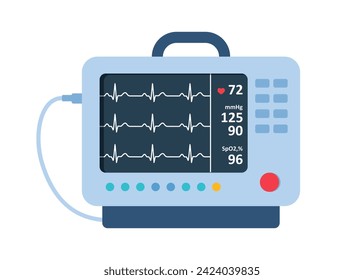 Cardiac monitor. Patient monitoring medical equipment. Monitor for detecting changes in patient wellbeing. Critical Monitoring medical equipment. Vector illustration