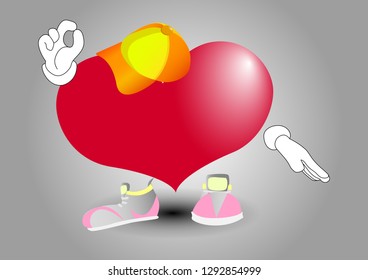 Cardiac okay.The heart in the cap and sneakers shows that he's all right.