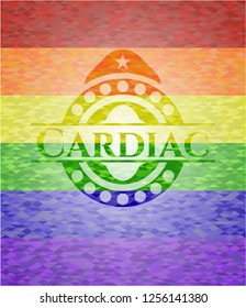 Cardiac on mosaic background with the colors of the LGBT flag