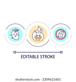 Cardiac problems triggers loop concept icon. Heart diseases awareness. Cardiovascular system care abstract idea thin line illustration. Isolated outline drawing. Editable stroke. Arial font used