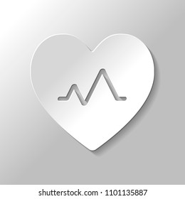 cardiac pulse. heart and pulse line. simple single icon. Paper style with shadow on gray background