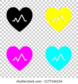 cardiac pulse. heart and pulse line. simple single icon. Colored set of cmyk icons on transparent background