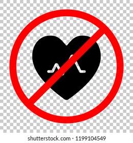 cardiac pulse. heart and pulse line. simple single icon. Not allowed, black object in red warning sign with transparent background