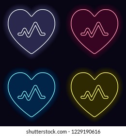 cardiac pulse. heart and pulse line. simple single icon. Set of neon sign. Casino style on dark background. Seamless pattern