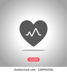 cardiac pulse. heart and pulse line. simple single icon. Icon under spotlight. Gray background