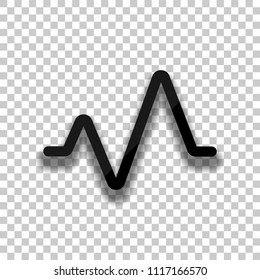 cardiac pulse line. simple single icon. one line style. Black glass icon with soft shadow on transparent background