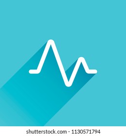 cardiac pulse line. simple single icon. one line style. Gray icon with long shadow in bottom left corner on blue background