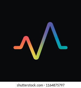 cardiac pulse line. simple single icon. one line style. Rainbow color and dark background