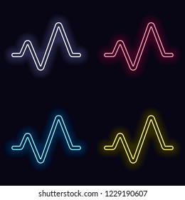 cardiac pulse line. simple single icon. one line style. Set of neon sign. Casino style on dark background. Seamless pattern