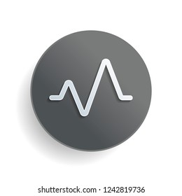 cardiac pulse line. simple single icon. one line style. White paper symbol on gray round button or badge with shadow