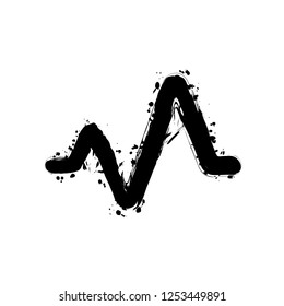 cardiac pulse line. simple single icon. one line style. Black ink with splashes on white background