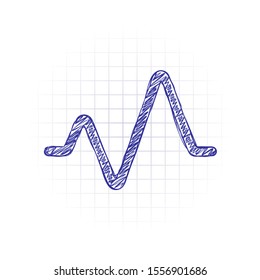 cardiac pulse line. simple single icon. one line style. Hand drawn sketched picture with scribble fill. Blue ink. Doodle on white background