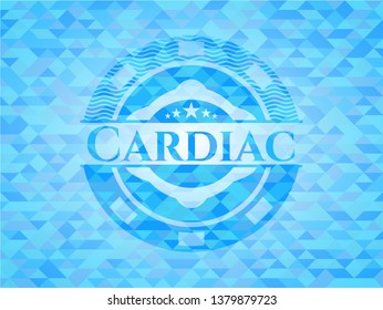 Cardiac sky blue emblem. Mosaic background