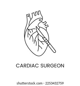 Icono de línea cirujana cardíaca en vector, ilustración de profesión médica.