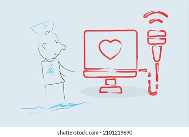 Cardiac Ultrasound Icon With Cartoon Design