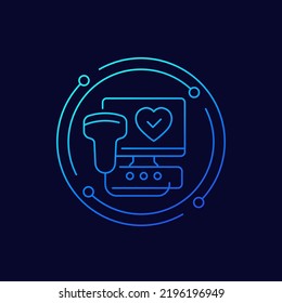 Cardiac Ultrasound Scanner, Echocardiogram Icon, Linear Design