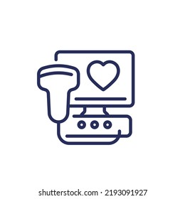 Cardiac Ultrasound Scanner, Echocardiogram Line Icon