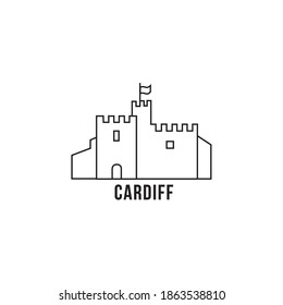Cardiff castle. Icon of city in line art style 