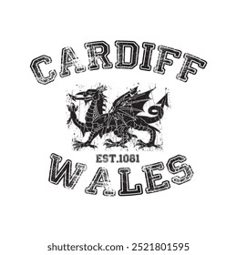 cardiff city of  wales typography graphic print , Abstract fashion drawing and creative design for t-shirts, mugs, graphic tee, sweatshirt, cases, etc. Illustration in modern style for clothes