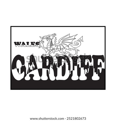 cardiff city of  wales typography graphic print , Abstract fashion drawing and creative design for t-shirts, mugs, graphic tee, sweatshirt, cases, etc. Illustration in modern style for clothes