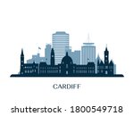 Cardiff skyline, monochrome silhouette. Vector illustration.